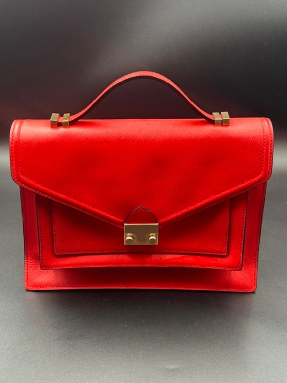 Loeffler Randall Rider Satchel Leather Top Handle Bag Red